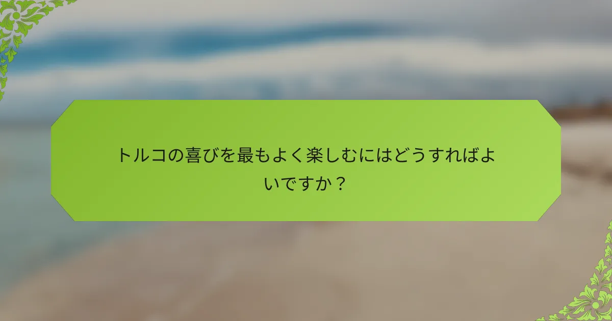 トルコの喜びを最もよく楽しむにはどうすればよいですか？